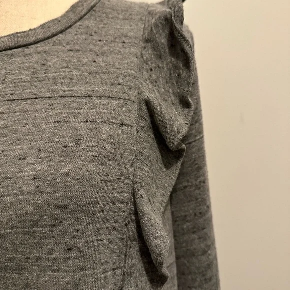 J Crew Mercantile  gray ruffled long sleeve shirt crew neck EUC SZL - Picture 2 of 6
